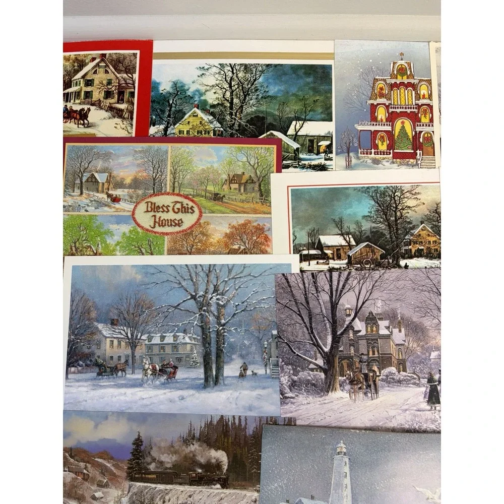 Vintage Christmas Cards Fronts ONLY Houses Barns More Scrapbooking Crafts 50+